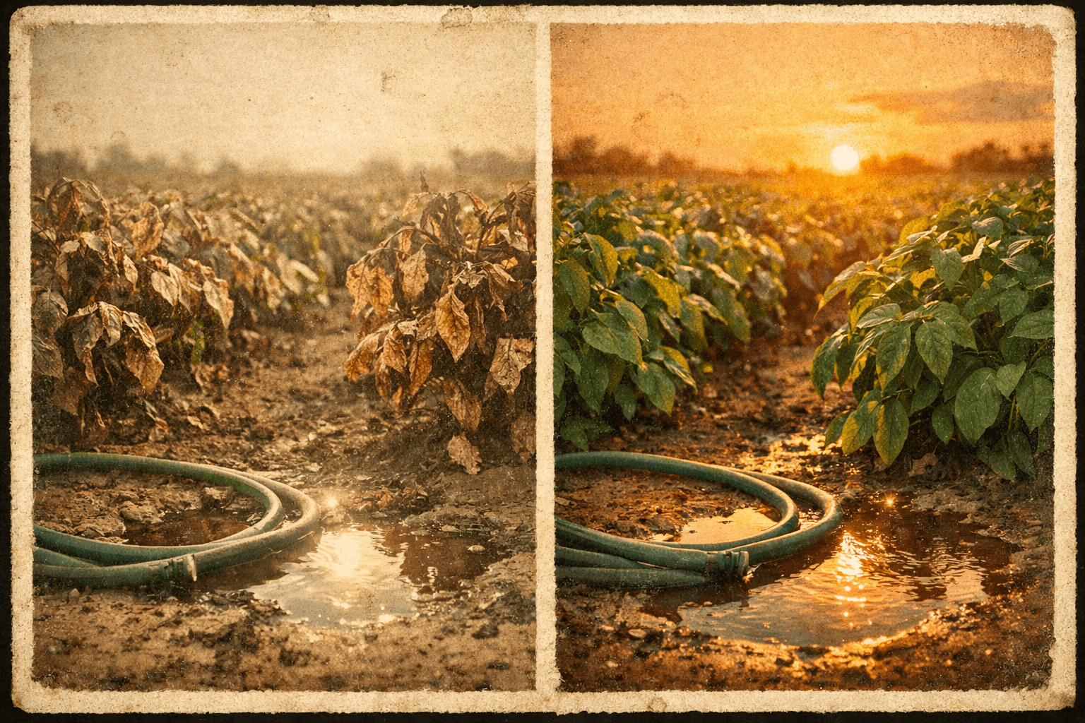 ilustracion-contraste-plantas-quemadas-riego-solar