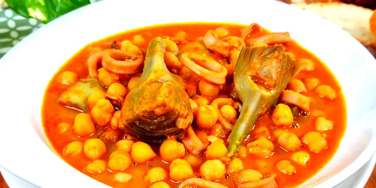 garbanzos-calamares-alcachofas